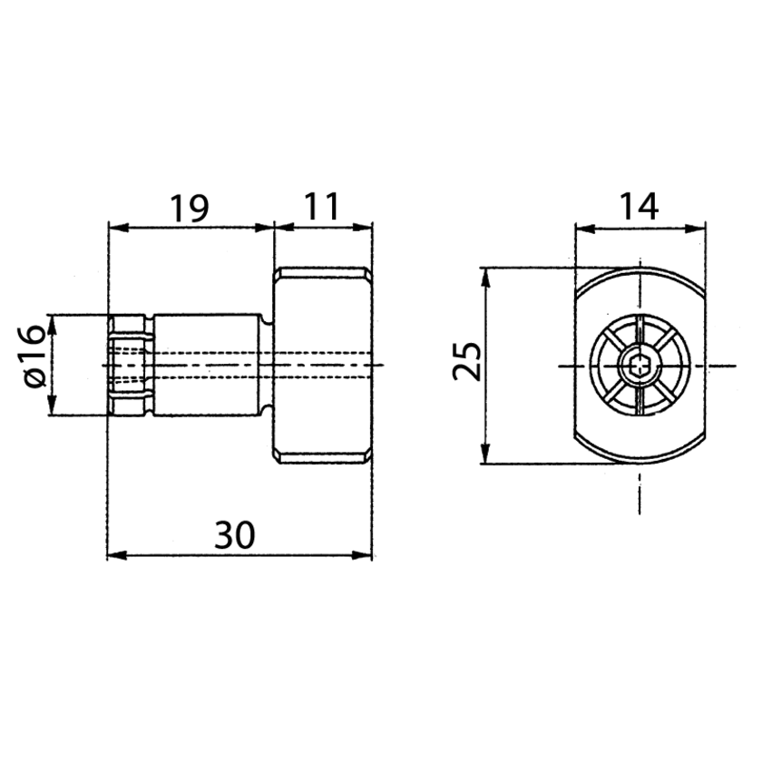 Doigt de positionnement ø16/25, T 14mm