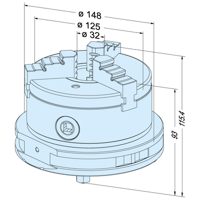 Manual 3-jaw concentric chuck ø 125 mm